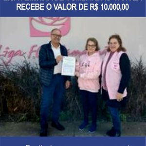 Destinei recurso vlr R$ 10.000,00, para a liga de combate de combate ao Câncer, para manutenção do prédio.